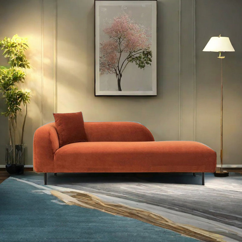 Méridienne inclinable en velours Minimalist, Accoudoir à gauche (vu de face), Orange