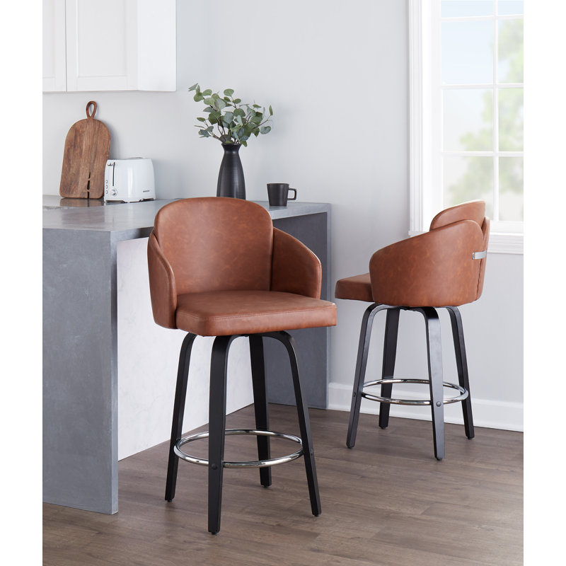 Tabouret tournant 25 "Violetta, Noir, Similicuir brun clair