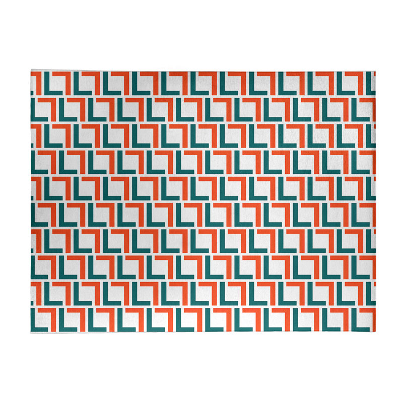 Tapis géométrique orange / ivoire / vert, Rectangle 8 pi x 10 pi