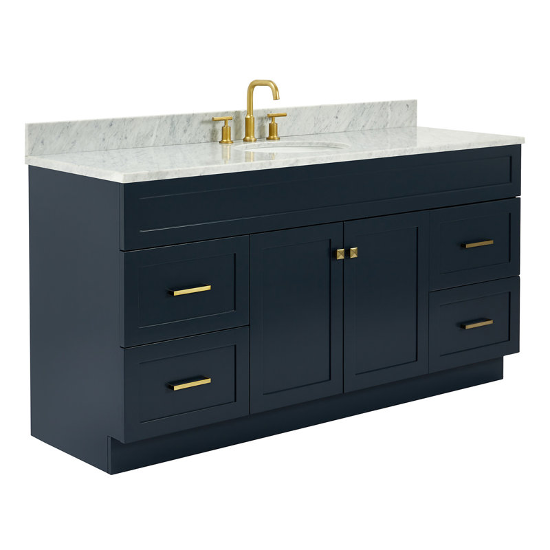 Partham 67'' Single Bathroom Vanity with Carrara Marble Top, Blue