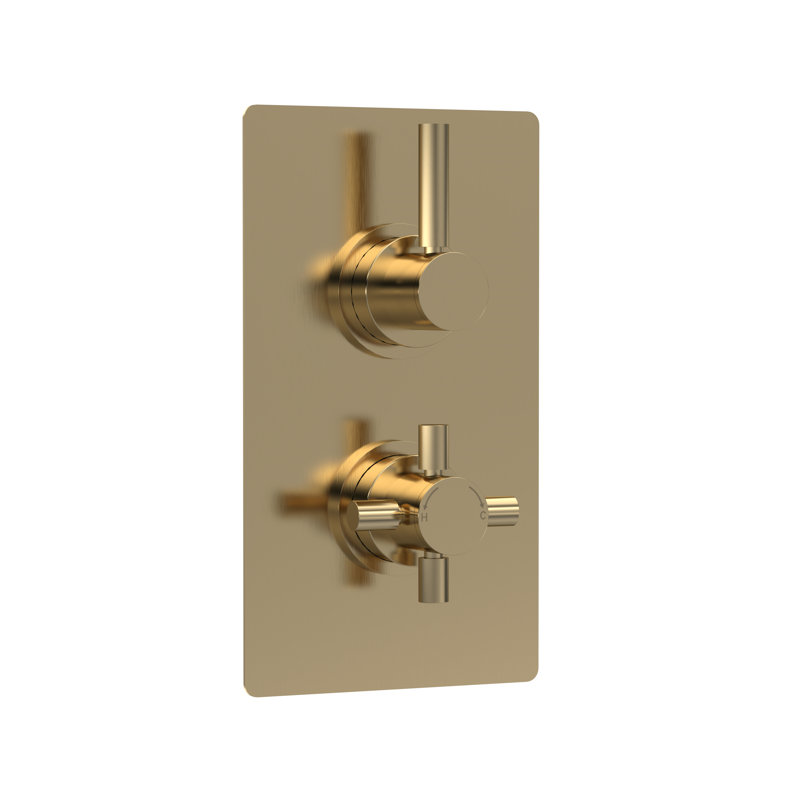Tec Pura Twin Thermostatic Shower Valve, Brushed Brass