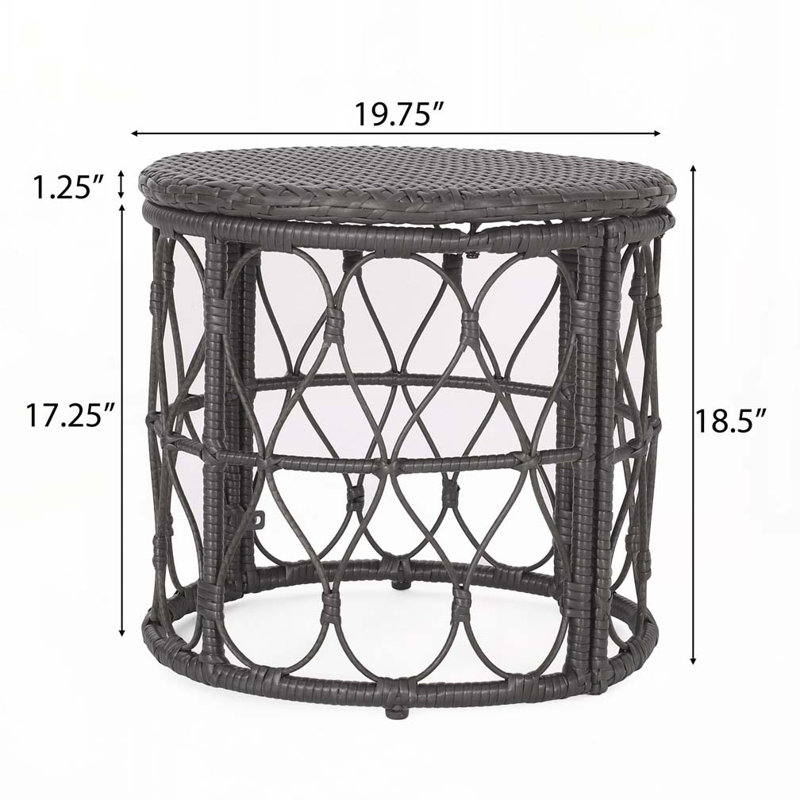 Table d'appoint de patio avec plateau rond en rotin