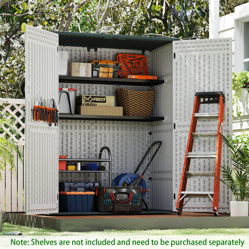 EHHLY Vertical 5.6x2.3ft HDPE Storage Shed, Waterproof UV Resistant Lockable, White