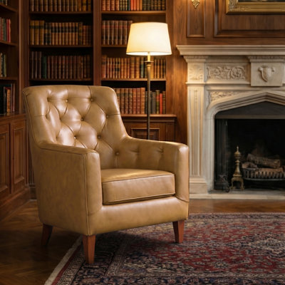 Fauteuil en cuir véritable avec dossier capitonné l 33,25 po Olga