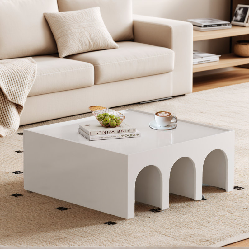 Table basse et bibliothèque à 4 niveaux - Organisateur de rangement minimaliste multifonctionnel, Blanc
