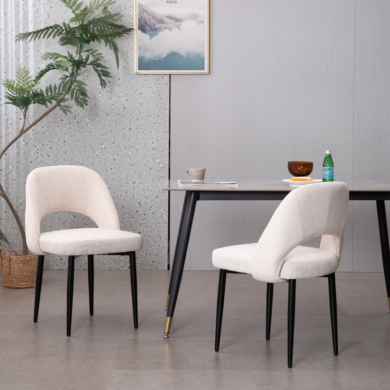 Modern Upholstered Dining Chair with Curved Back & Metal Legs, Begie