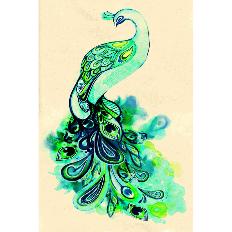 Watercolor Peacock - reproduction sur toile tendue, L 24 po x H 36 po
