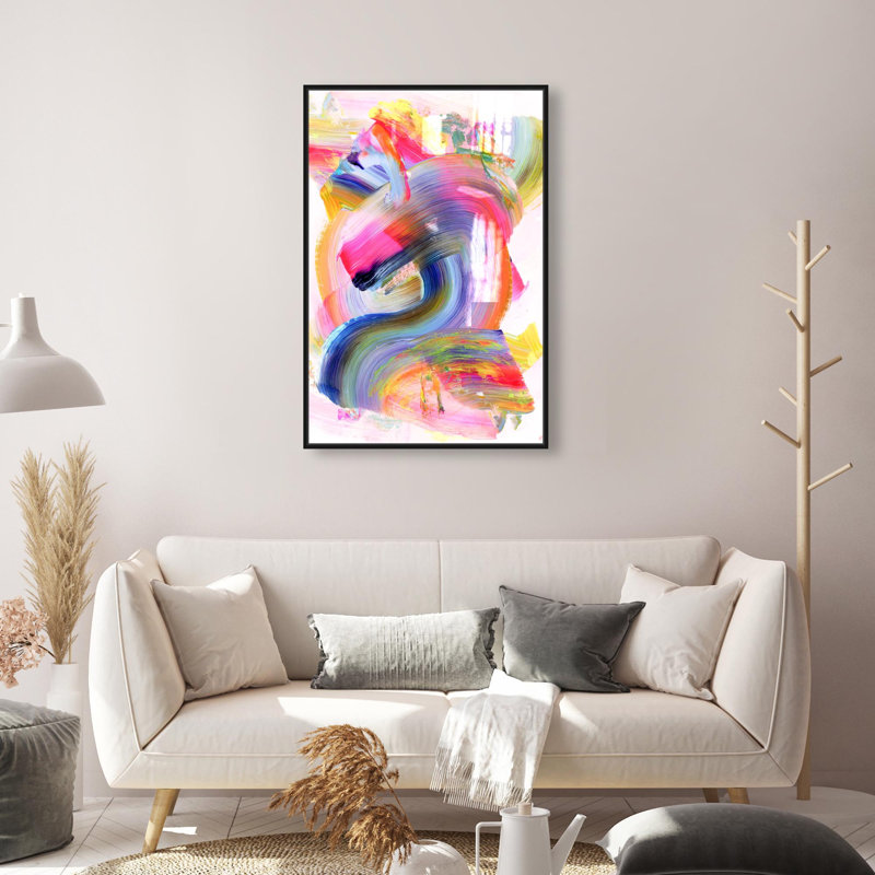 Oliver Gal Neon Swirl Abstract - Hand-Applied Glass Coat Framed Canvas Art, White, 30" H x 20" W