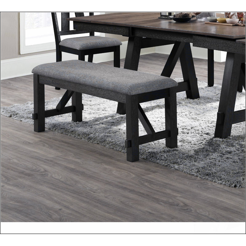 Cottage Style 1pc Upholstered Seat Bench Dining Room Bedroom Wooden Furniture Standard Height, Charcoal, Black