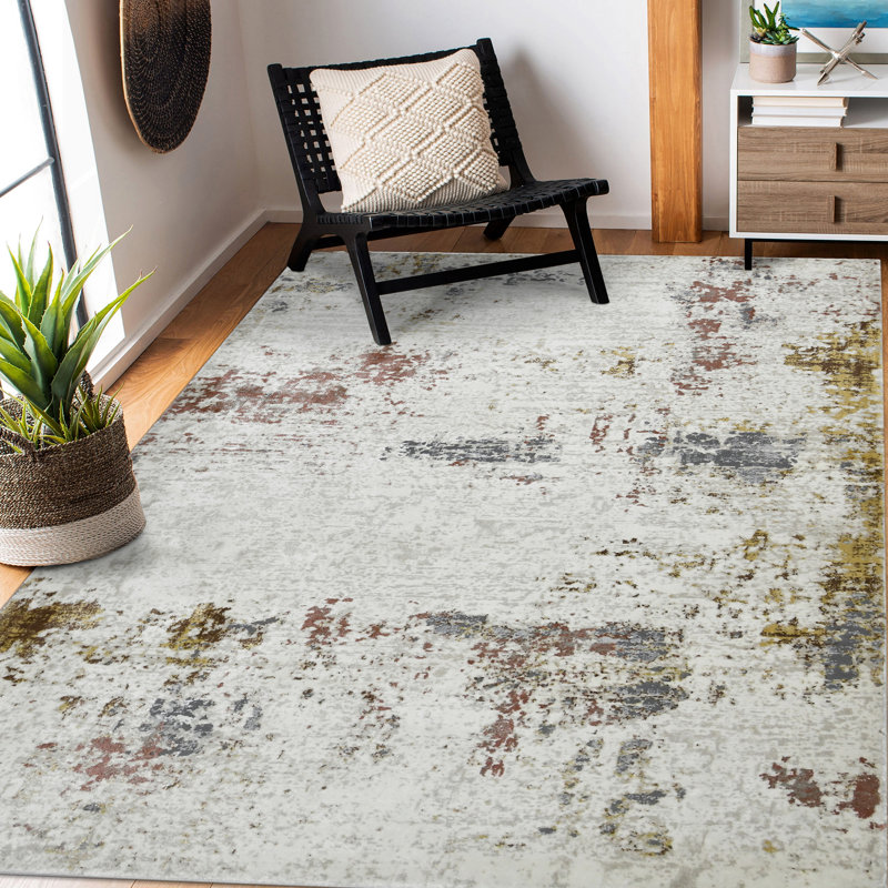Tapis ivoire / multicolore performant en polyester Dustie, Rectangle 5 pi 3 po x 7 pi 9 po