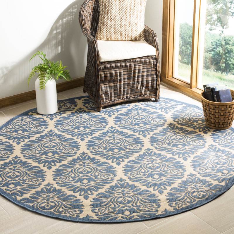 Gipson Hooked Indoor/ Outdoor Cream/Blue Rug, Round 201 cm