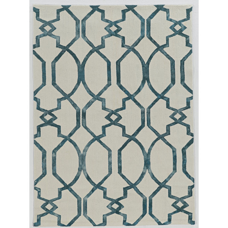 Equelle Handmade Rug Aztec Navy Cream, Rectangle 5' x 7'