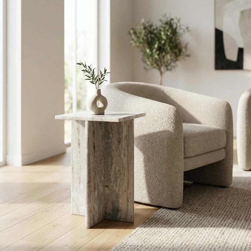 Petite table en marbre Rommi, blanc, H 22 po x l 12 po x P 12 po