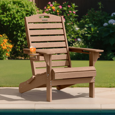 Outdoor Adirondack Chair Weather-Resistant HDPE Foldable Fire Pit Chairs With Cup Holder