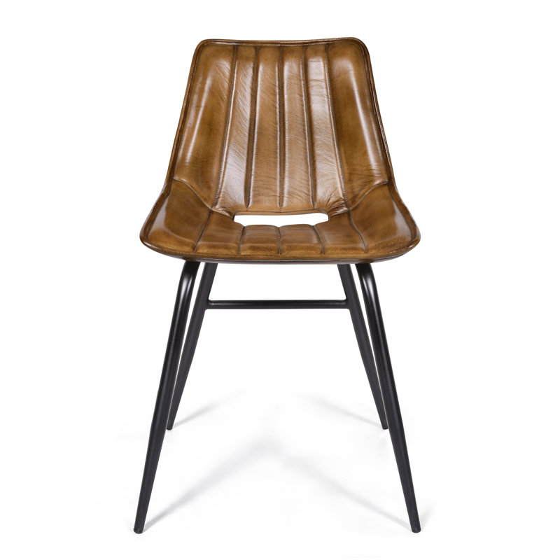 48cm H Genuine Leather Upholstered Dining Chair, Brown