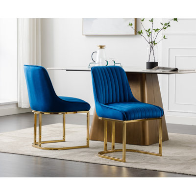 Junias Dining Chair Velvet Upholstered Dining Chairs Modern Accent Dining Room Chairs with Gold Metal Base Comfy Padded Kitchen Chairs Armless Side Ch by Everly Quinn