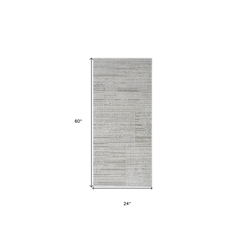 2' X 5' Gray and Ivory Abstract Distressed Area Rug