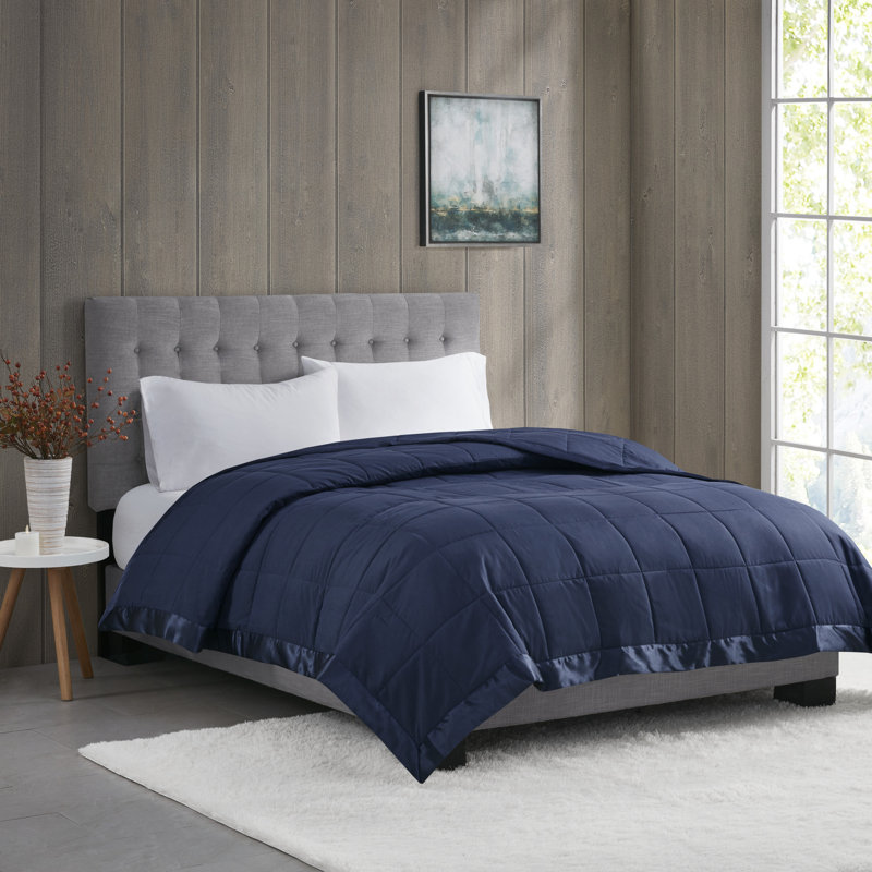 Full/Queen Blue Down Alternative Blanket with Satin Trim