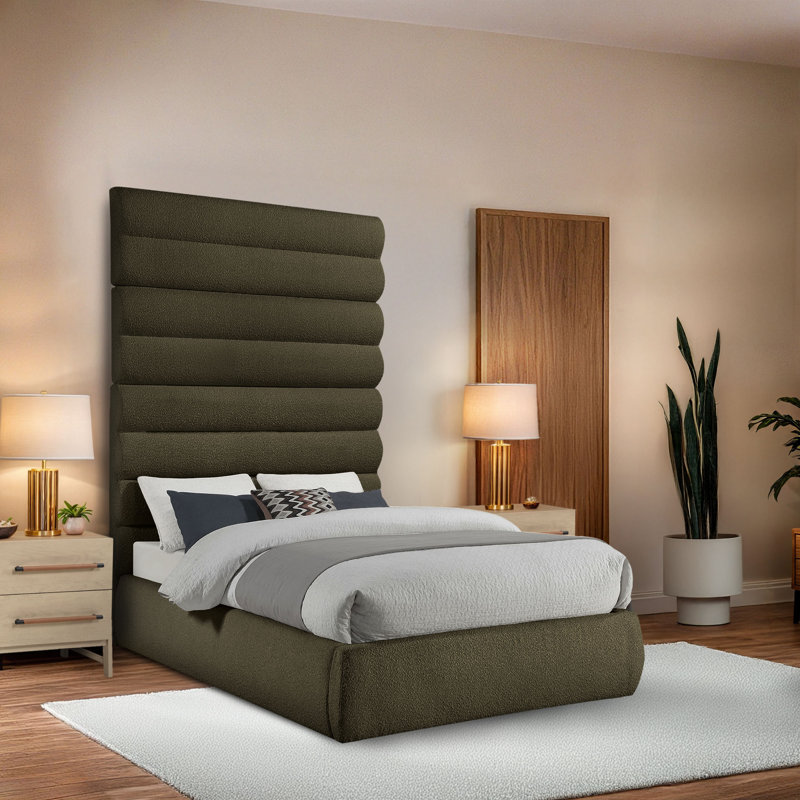 Lit en tissu Adam, Lit double, Boucle Fabric, Olive