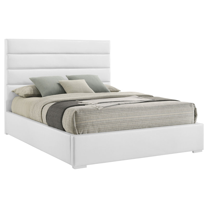 Grand lit plateforme tapissier Felicity, blanc, 53 pouces, Queen