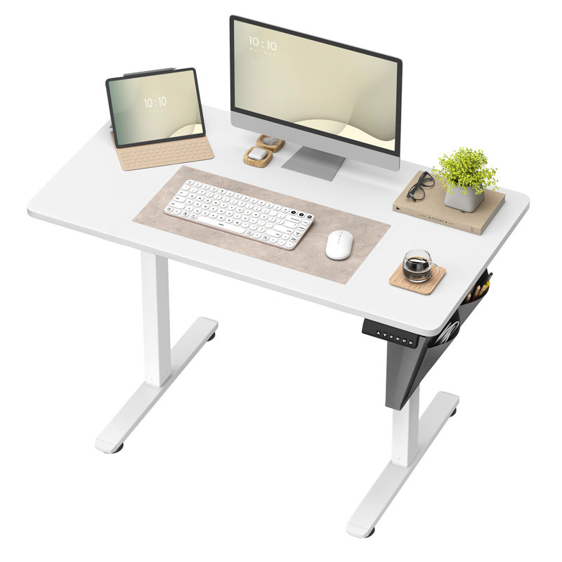 Height Adjustable Rectangle Standing Desk, White/White, 120 H x 110 W x 60 D cm