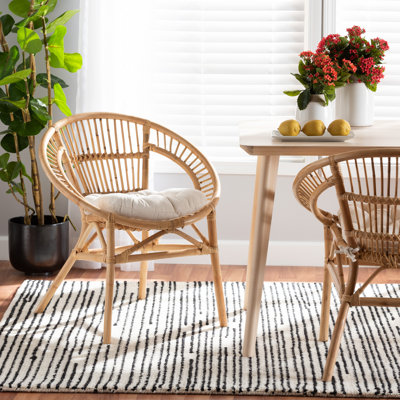 Slat Back Rattan Arm Chair in Natural