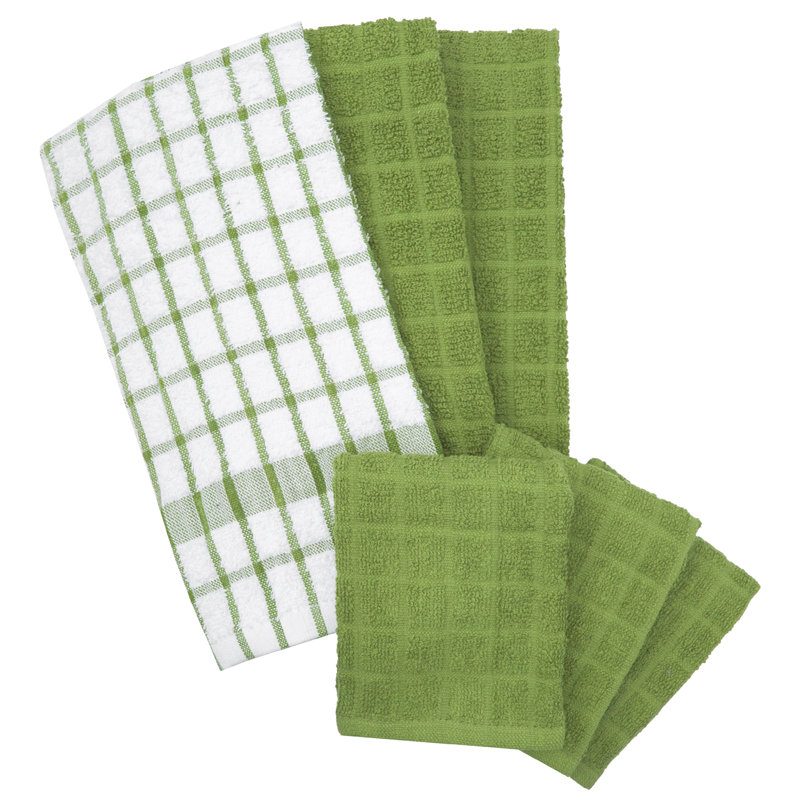 Cotton Plaid Kitchen Towel Linen Set, Fluorite Green