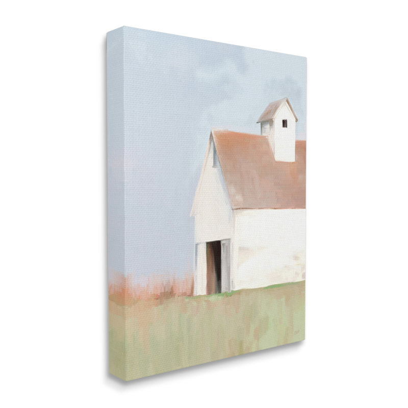 Maison de grange blanche champêtre champêtre par Amy Hall - peinture rectangulaire sur toile, H 30 po x l 24 po x P 1,5 po