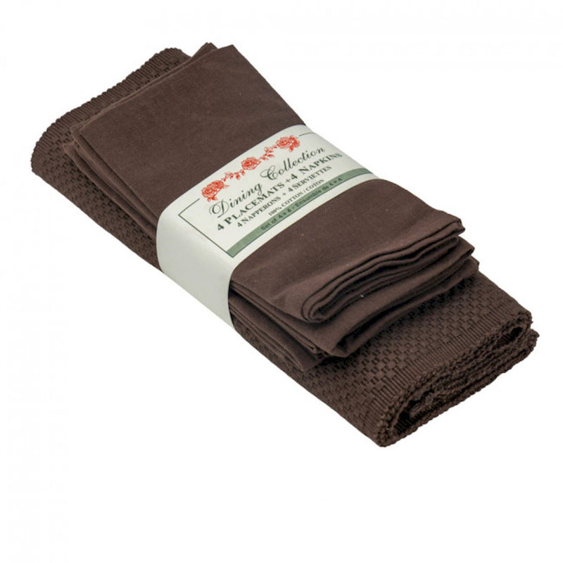 Rectangle Placemat And Napkin Set, Chocolate Brown