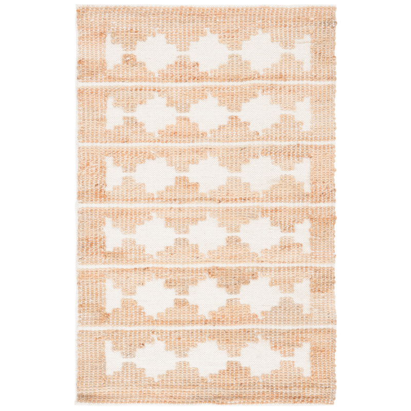 Belbin Natural Fiber Hand Loomed Jute/Wool Southwestern Rug in Ivory/Natural, Rectangle 3' x 5'