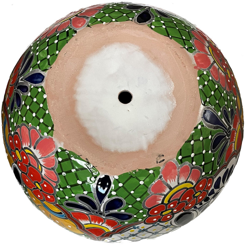 Glazed TalaMex Large-Sized Paracho Mexican Colors Talavera Ceramic Garden Pot