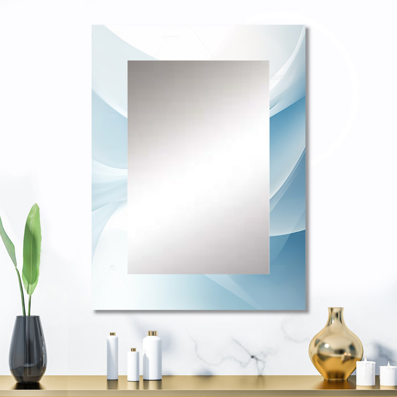 Bleu et blanc abstrait fractal Fusion IV - miroir décoratif fractal, miroir mural moderne, impression d'art en métal
