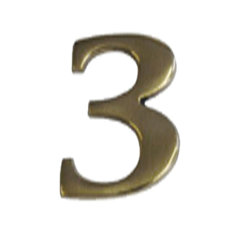 Kelesia 6cm H Reflective Metal House Number, 3, Brass
