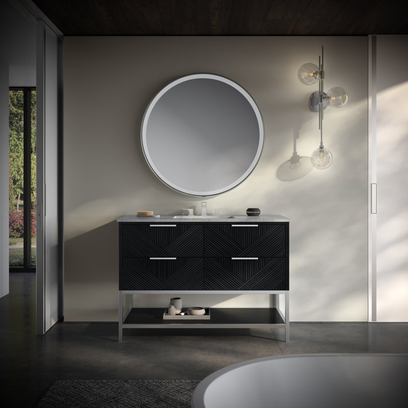 Diamond 48'' W Single Vanity, Italian Carrara Marble, Matte Black, Walnut