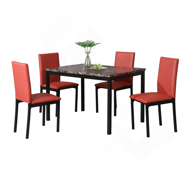Ensemble de table de salle à manger 5 pièces pour la maison et la salle à manger, Brun, Rouge