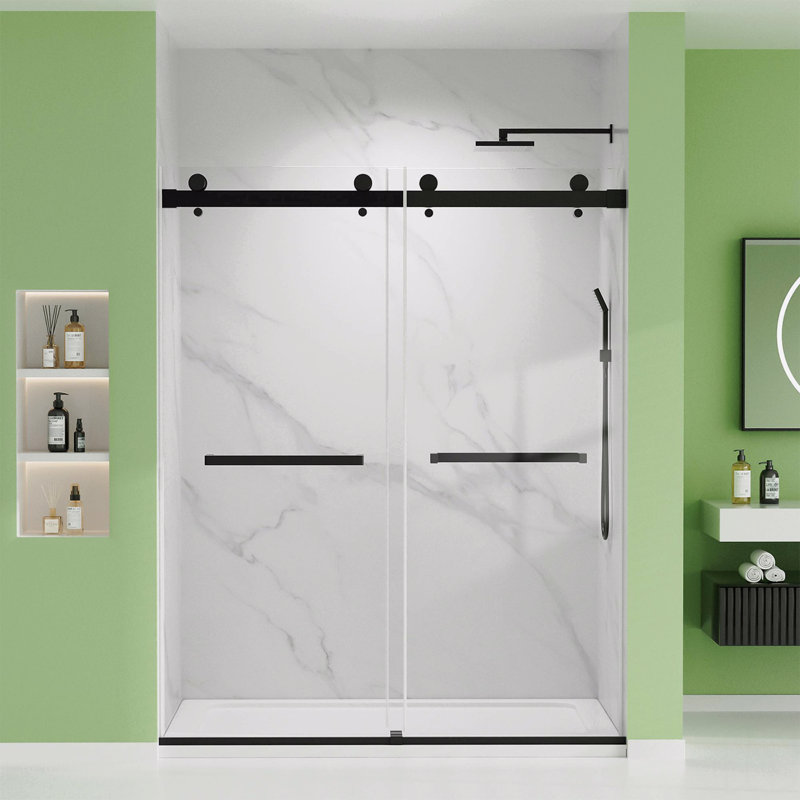 60'' W X 74'' H Door Double Sliding Frameless Shower Door With Easy Clear Tempered Glass, Brushed Nickel