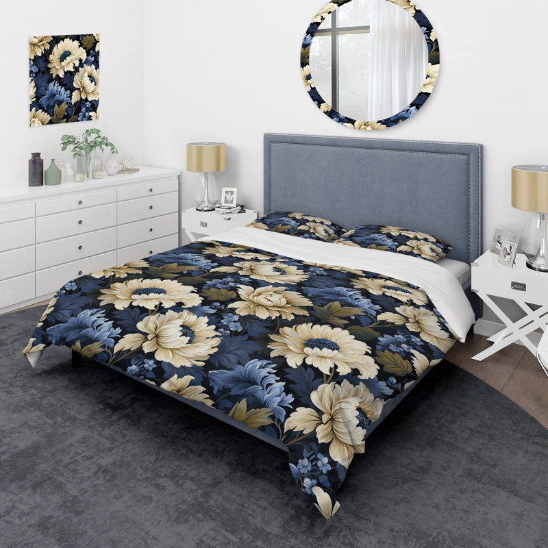 Literie nostalgie beige et bleue, Housse de couette pour très grand lit et 2 très