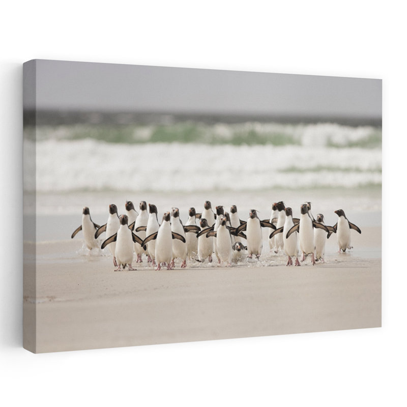 Art contemporain, art de plage abstrait pingouin, H 16 po x l 24 po