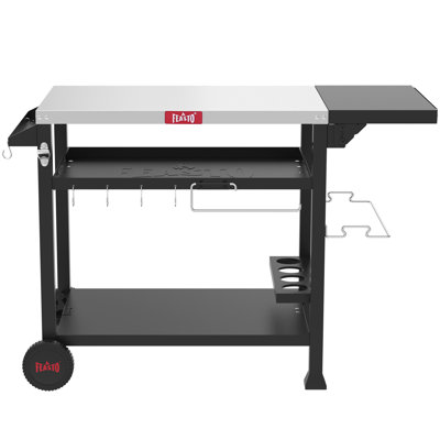 3-Tier Stainless Steel Grill Cart - Outdoor Pizza Oven Stand with Wheels, Mobile Grill Part for BBQ & Food Prep
