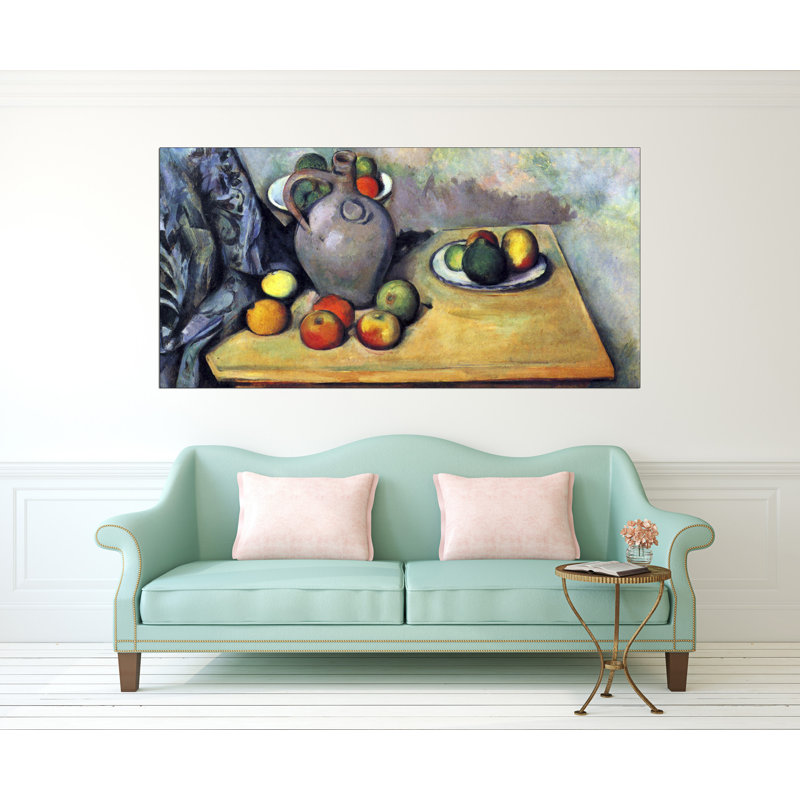 'Still Life, Pitcher and Fruit on a Table' by Paul Cezanne Painting Print, 70cm H x 140cm W x 1.8cm D