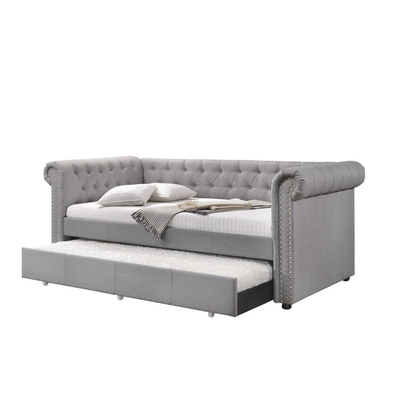 Lit de jour Justice en tissu gris fumée avec couchette (simple)