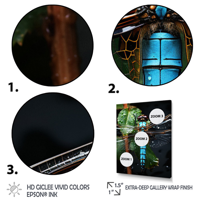 «Green Dragonfly Portrait Vibrant I», reproductions d'art mural animaux, H 40 po x l 30 po x P 1,5 po, Cadre photo noir