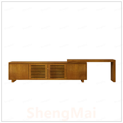 Meuble télé 63 po Mid-Century extensible pour téléviseur de 75 po ou moins, console multimédia avec panneaux réglables et rangement