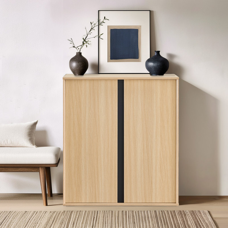  Buffet 31,5 "moderne avec détails en métal et portes à fermeture douce, Chêne