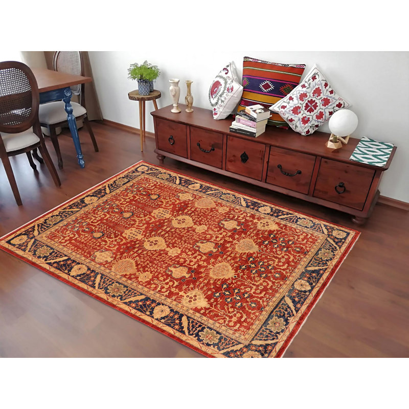 Tapis oriental rouge / brun / noir en laine noué à la main 9 pi 10 po x 13 pi 9 po Oriental