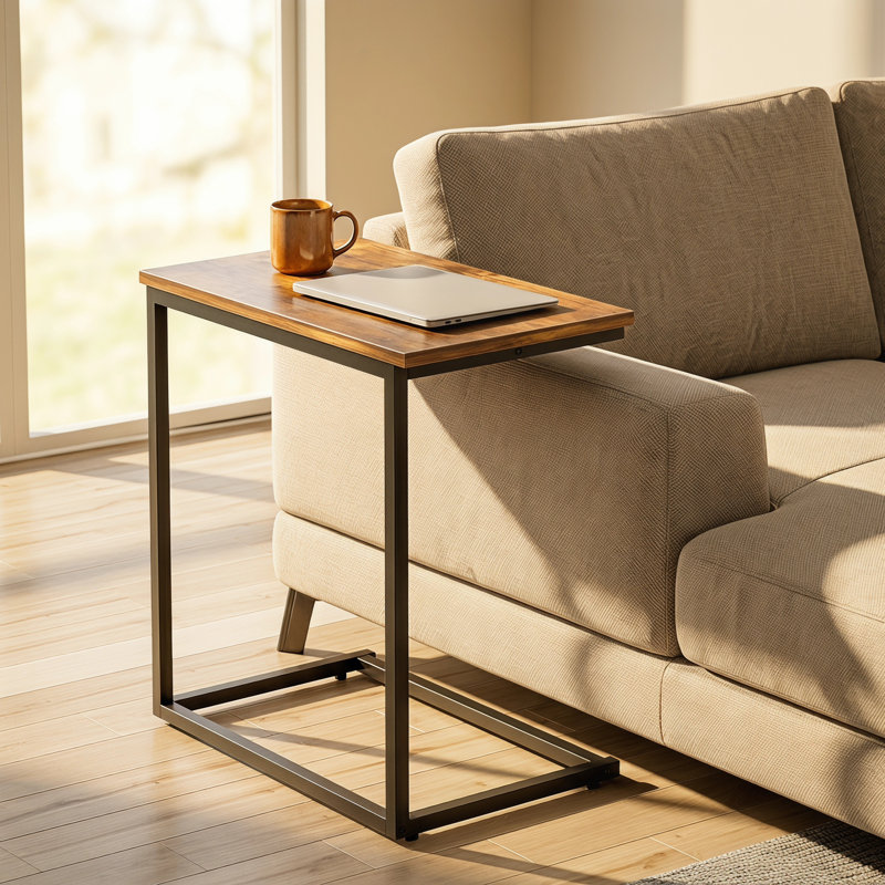20.5'' End Table Wood C Table With Metal Base, Side Table Set (Set of 2) For Living Room, Bed Side, Brown Top/Black Base
