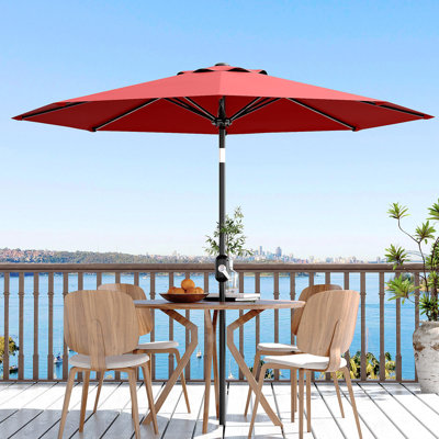 9FT Patio Umbrella with Push Button Tilt & Crank, Outdoor Table Umbrella with 8 Sturdy Ribs, UV Protection Waterproof Canopy for Garden, Pool, Deck & Market