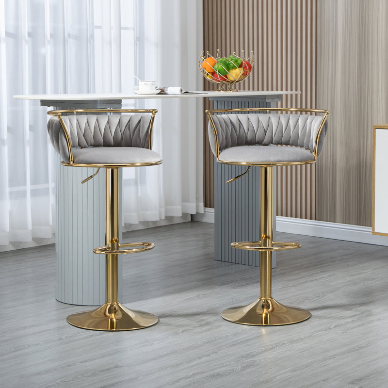Ginko Modern Swivel Bar Stool with Backrest, Adjustable Height Kitchen Island Stool with Upholstered Seat and Footrest,, Gray