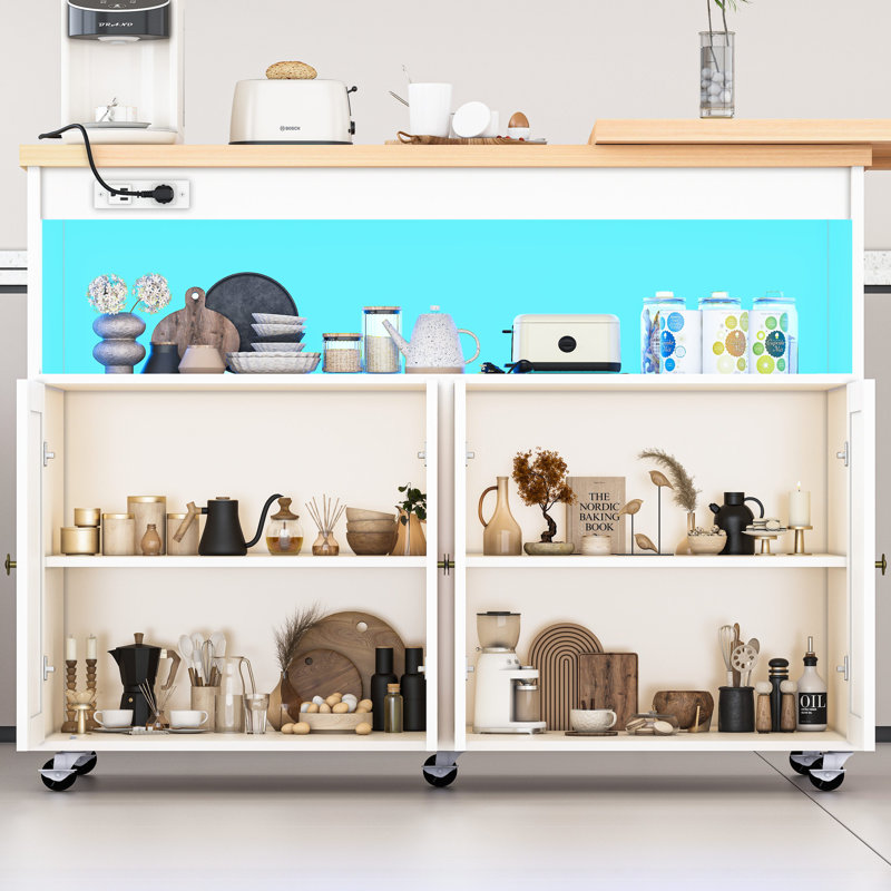 Îlot de cuisine roulant avec table pivotante, chariot de cuisine de 84 po avec lumières à DEL, prise de courant, armoire de rangement mobile avec plateau latéral sur roulettes, pour la cuisine, le salon, le bar personnel