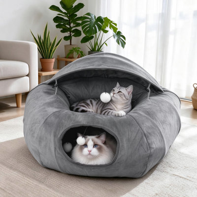 Lamb Fleece Donut Cat Tunnel Bed, Grey